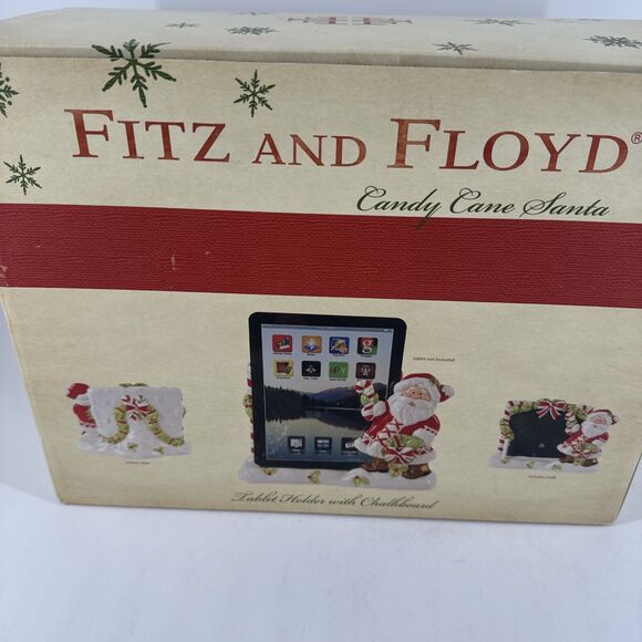 Tablet Holder & Chalkboard Fitz & Floyd Candy Cane Santa Christmas Ceramic Gift - Picture 8 of 11